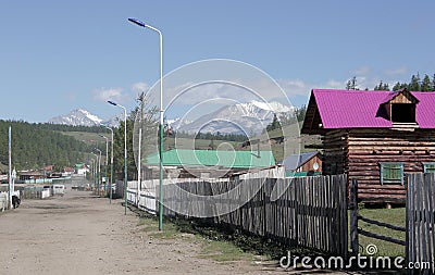 The village of Turt and mount Munch-Sardyk on the shores of lake Hovsgol. Stock Photo