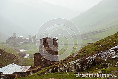 Village Ushguli in Upper Svaneti in Georgia Stock Photo