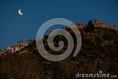 The village of villafames under the moon Stock Photo