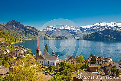 Village Weggis on lake Lucerne in Switzerland Stock Photo