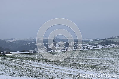 village Welling during winter snow Stock Photo