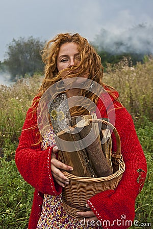 Village woman witch in countryside Stock Photo