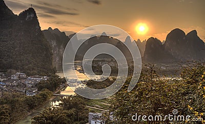 The village of xingping at the li river guangxi province Stock Photo