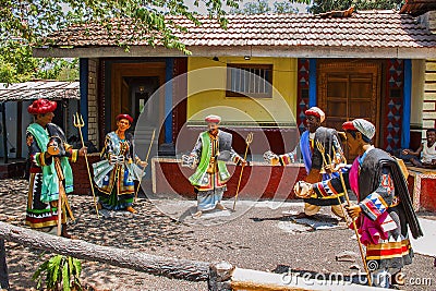Villagers performing Bhajan and Kirtan, sculpture museum, Kaneri Math, Kolhapur, Maharashtra Editorial Stock Photo