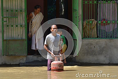 Flood affect in Assam of India Editorial Stock Photo