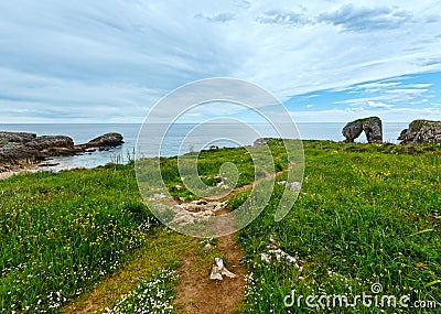 Villahormes Cliffs and beach, Spain. Stock Photo
