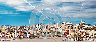 Villajoyosa townscape aerial panoramic image. Spain Stock Photo