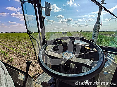 Tractor dashboard in field Editorial Stock Photo
