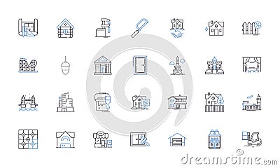 Villas line icons collection. Luxurious, Elegant, Spacious, Secluded, Private, Exclusive, Serene vector and linear Vector Illustration