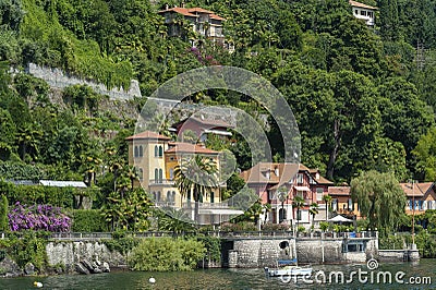 Villas on the shore of Lake Maggiore in Cannero Riviera in Italy Editorial Stock Photo