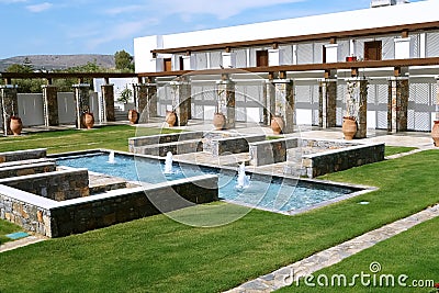 Villas with swimming-pool and fontains. Editorial Stock Photo