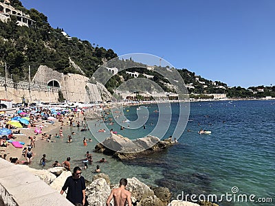 Villefranche-Sur-Mer beach in Summer, South of France Editorial Stock Photo