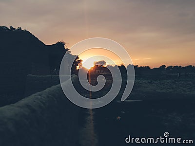 Villege sunset view Stock Photo