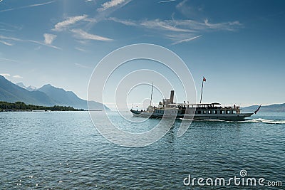 Villeneuve, VD / Switzerland - 31 May 2019: historic steamship Editorial Stock Photo