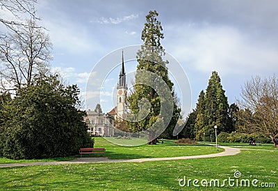 Villette-park in the town of Cham, canton of Zug, Switzerland. Editorial Stock Photo