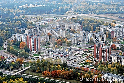 Vilnius city aerial view - Lithuanian capital bird Editorial Stock Photo