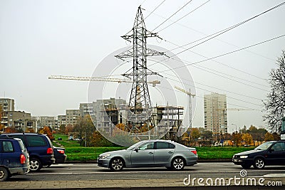 Vilnius city Fabijoniskes district and energy tower Editorial Stock Photo