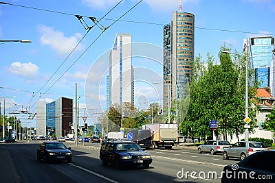 Vilnius city Konstitucijos street with skyscrapers Editorial Stock Photo