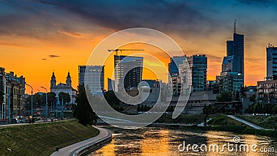 Vilnius city at sunset Editorial Stock Photo