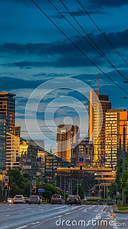 Vilnius city, Lithuania. main road and buildings Editorial Stock Photo