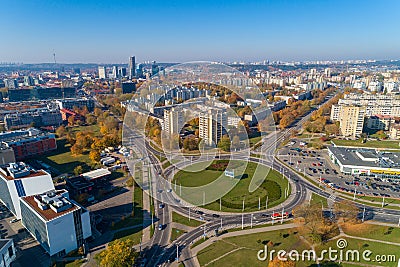 Vilnius Cityscape with Autumn Trees and Traffic. Lithuania Editorial Stock Photo