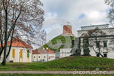 Vilnius Gediminas Castle Hill, historic mound with Gediminas Tower in the city of Vilnius in Lithuania in autumn Editorial Stock Photo