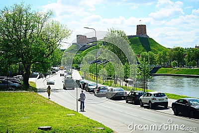 Vilnius Gediminas castle on the hill near Neris river Editorial Stock Photo