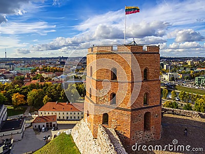 Vilnius, Lithuania: aerial top view of Upper or Gediminas Castle Stock Photo