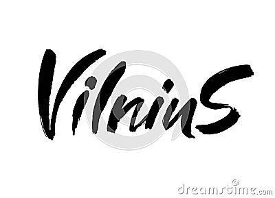 Vilnius, Lithuania. Capital city typography lettering isolated on the white background.Hand drawn brush calligraphic. Cartoon Illustration