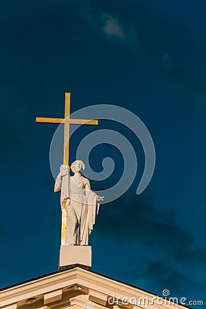 Vilnius, Lithuania. Close View Of Statue Of St. Helena With Cross Stock Photo