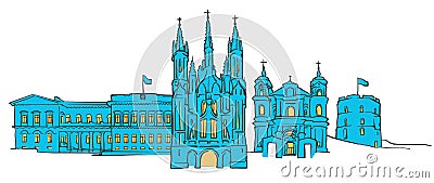 Vilnius Lithuania Colored Panorama Vector Illustration