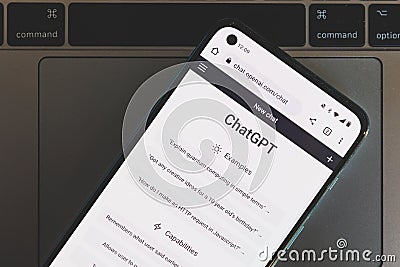 White Close-Up shot of OpenAI ChatGPT application chatbot on smartphone Editorial Stock Photo