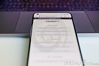 White Close-Up shot of OpenAI ChatGPT application chatbot on smartphone Editorial Stock Photo