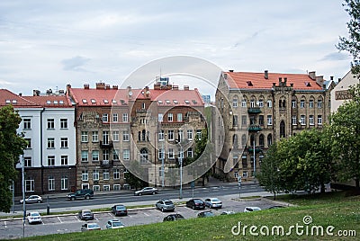 VILNIUS, LITHUANIA - JULY 12, 2015: Houses and parking at Vilnius Editorial Stock Photo