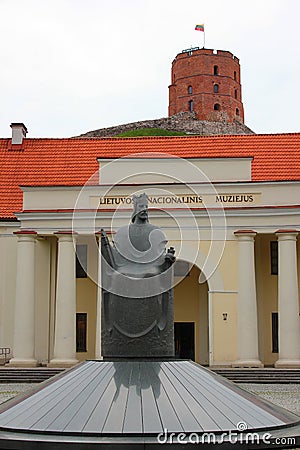 Vilnius, Lithuania - July 13, 2017: Statue of Mindaugas, the first known Grand Duke of Lithuania in front of National Museum of Editorial Stock Photo