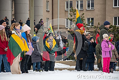 Children with Lithuanian and Ukrainian flags Editorial Stock Photo