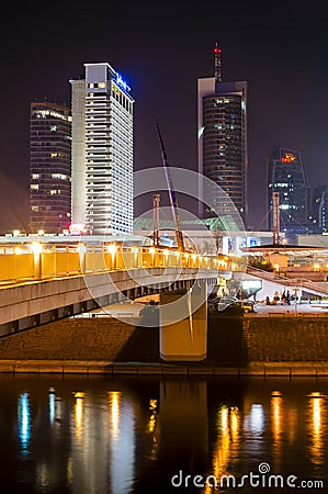 Night cityscape of bussiness downtown in Vilnius, Lithuania. Editorial Stock Photo