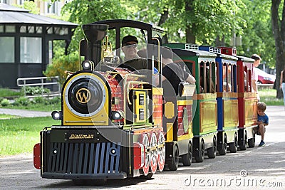 Childrens summer attraction locomotive Editorial Stock Photo