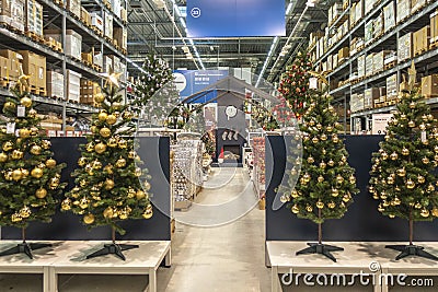 Vilnius, Lithuania - November 06, 2018: New collection of Christmas decorations present in Ikea store in Vilnius Editorial Stock Photo