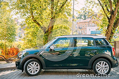 Front View Of Green Color Mini Cooper Car Parking At Street Editorial Stock Photo