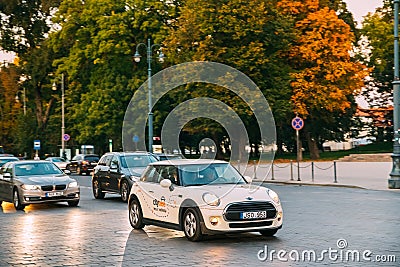 White Color Car Mini Cooper With Logo Citybee Moving On Street Editorial Stock Photo
