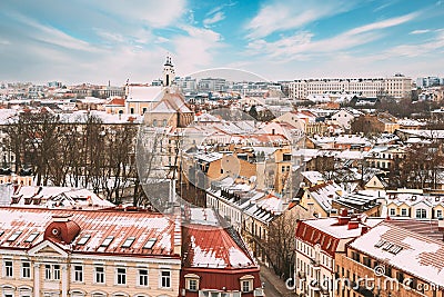 Vilnius Lithuania. Skyline In Winter Day. Rooftop View Stock Photo