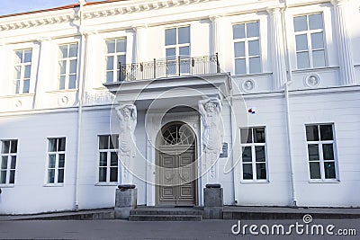 Vilnius, Lithuania - 13 06 2023. Tyszkiewicz Palace. Former residential palace in the Old Town of Vilnius. facade with statues Editorial Stock Photo