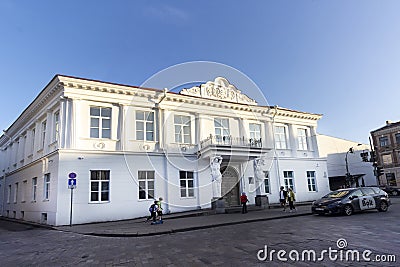 Vilnius, Lithuania - 13 06 2023. Tyszkiewicz Palace. Former residential palace in the Old Town of Vilnius. facade with statues Editorial Stock Photo