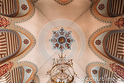 Vilnius Lithuania. Vaulted Painted Ceiling With Chandelier Of Orthodox Church Of St.Nicholas. Editorial Stock Photo