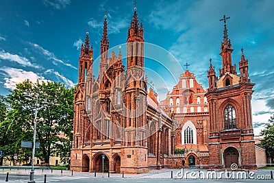 Vilnius, Lithuania. View Of Roman Catholic Church Of St. Anne And Church Of St. Francis And St. Bernard In Old Town In Stock Photo
