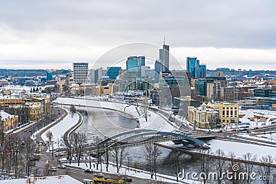 Vilnius, Lithuania - 05.01.2019: View to modern part of Vilnius in winter, capital of Lithuania Editorial Stock Photo