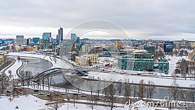 Vilnius, Lithuania - 05.01.2019: View to modern part of Vilnius in winter, capital of Lithuania Editorial Stock Photo