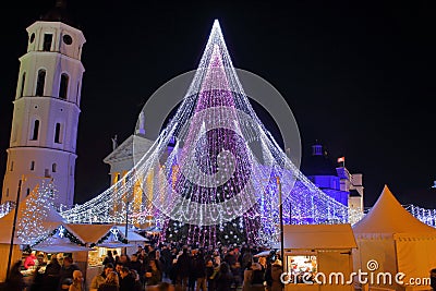 Vilnius New Years Tree with fair Editorial Stock Photo