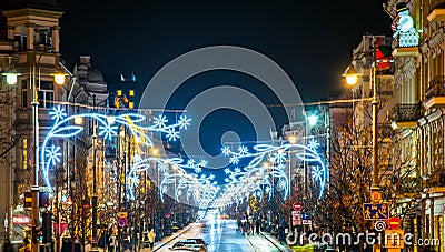 Vilnius at night before Christmas Editorial Stock Photo